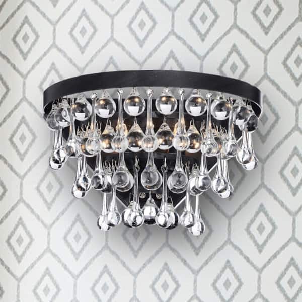 Silver Orchid Taylor 2-light Antique Black Crystal Wall Sconce
