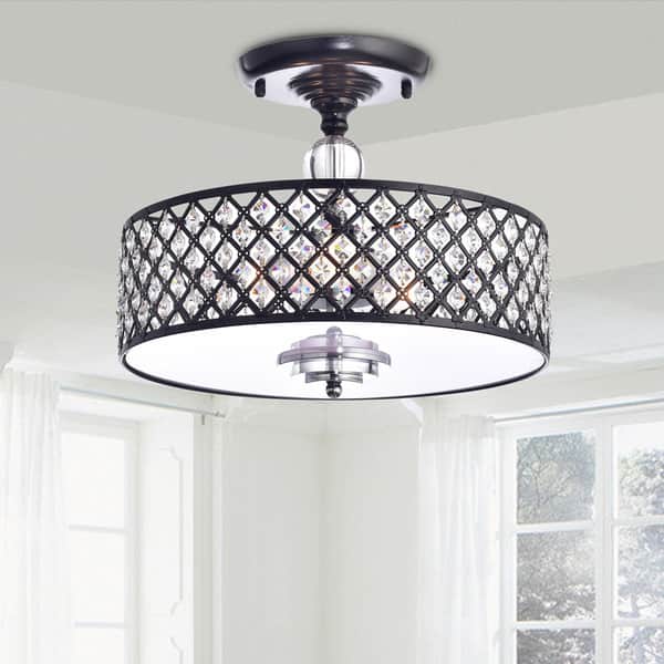 slide 2 of 5, Silver Orchid Antique Black Crystal 3-light Flush Mount Chandelier