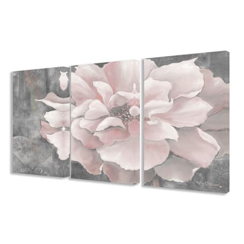 Silver Orchid Novak Pastel Pink Peony on Grey 3-piece Canvas Art Set