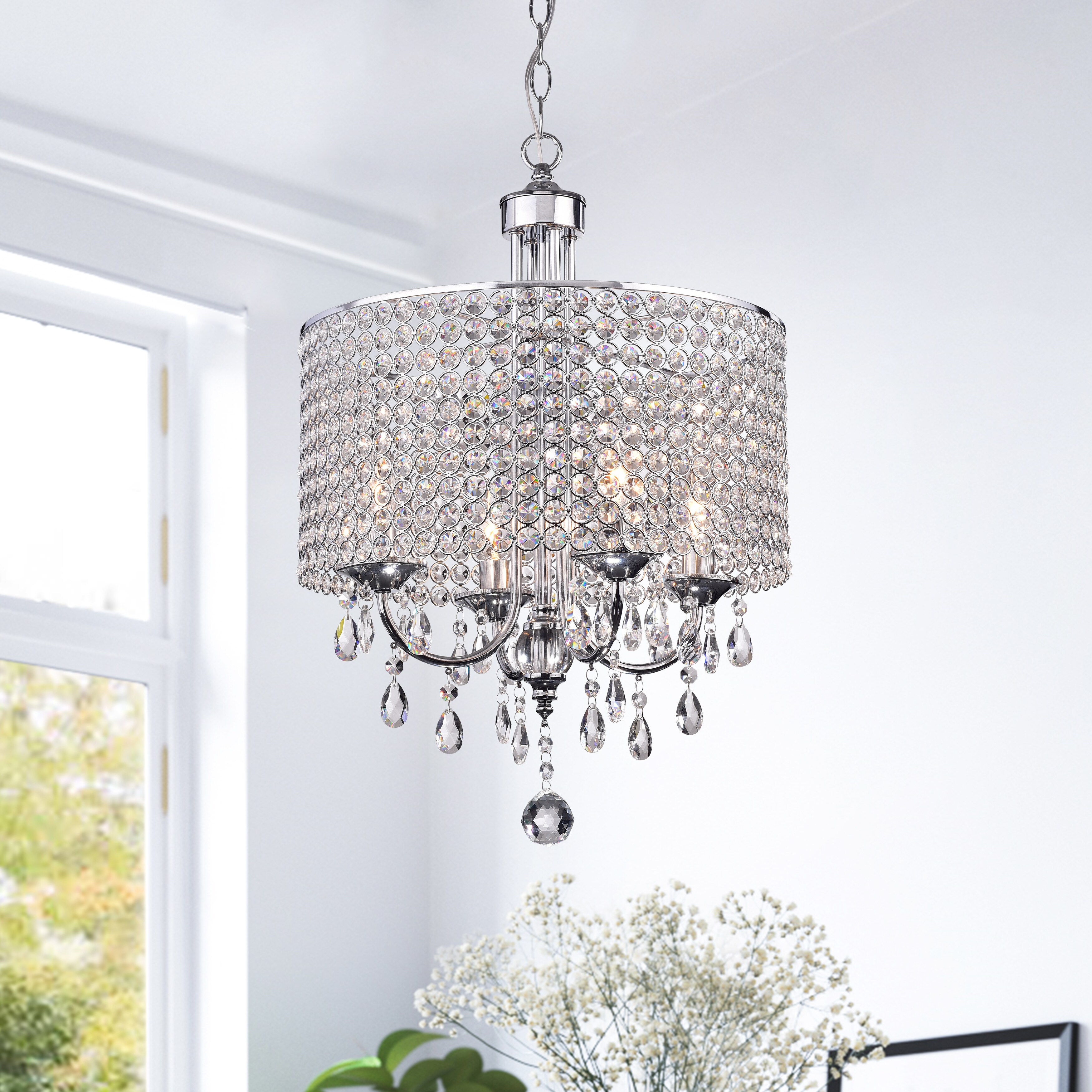 Carina 4-Light Chrome Finish Crystal Chandelier (4-Light, Chrome Finish, Crystal Chandelier) - Chandeliers For Bedrooms by Overstock.com