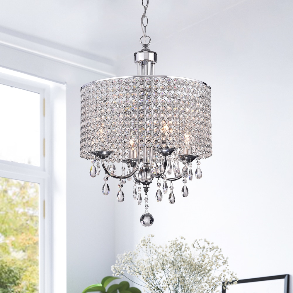 Allured Crystal ChandelierSolid White Shade Allured Crystal ChandelierSolid White Shade