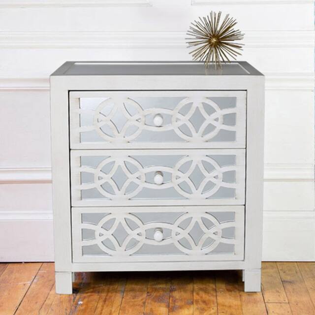 Silver Orchid Fonda 3-drawer Mirrored Cut-out Chest - White
