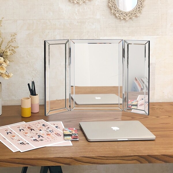 tri fold desk mirror