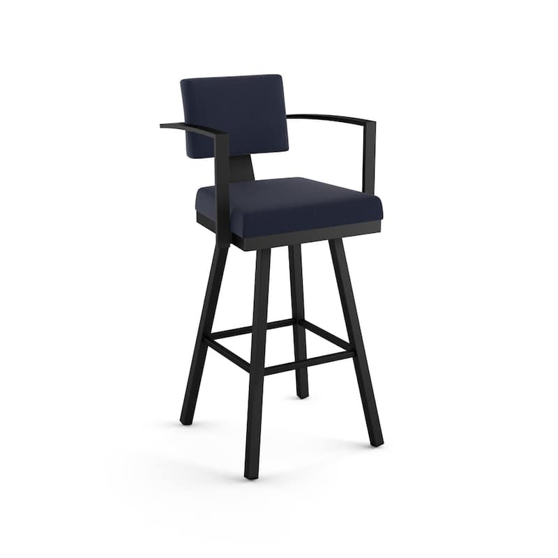 Amisco Akers Swivel Counter Stool - Dark Navy Blue Polyester / Black Metal