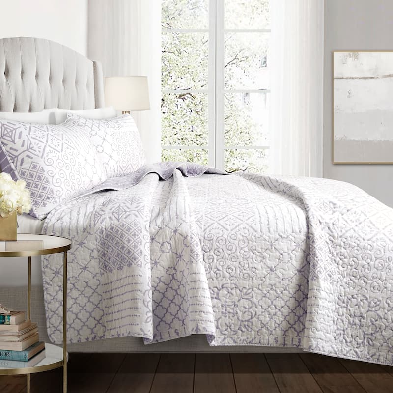 The Curated Nomad Sandia 3-piece Cotton Quilt Set - Lavender - King