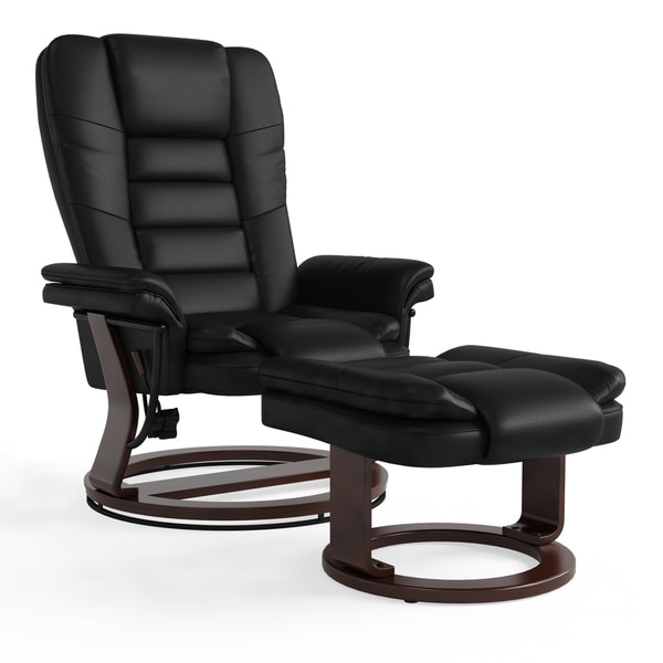 Clay Alder Home Mackinac Contemporary Leather Recliner And Clay Alder Home Mackinac Contemporary Leather Recliner And Ottoman With Swiveling Mahogany Wood Base