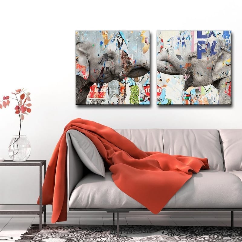 The Curated Nomad 'saddle Ink Elephant Vi' Canvas Wall Art Set - Bed 