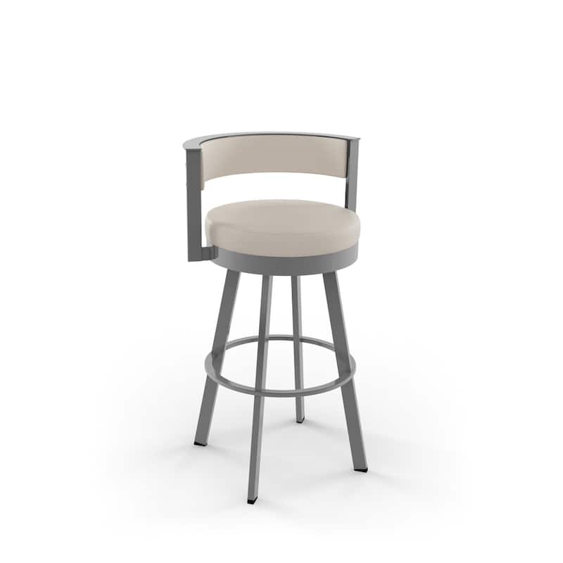 Amisco Browser Swivel Bar Stool - Cream Faux Leather / Glossy Grey Metal