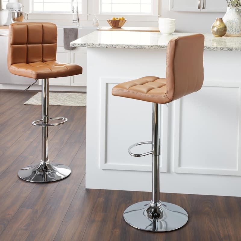 Porch & Den Galena Upholstered Chrome Adjustable Bar Stools (Set of 2)