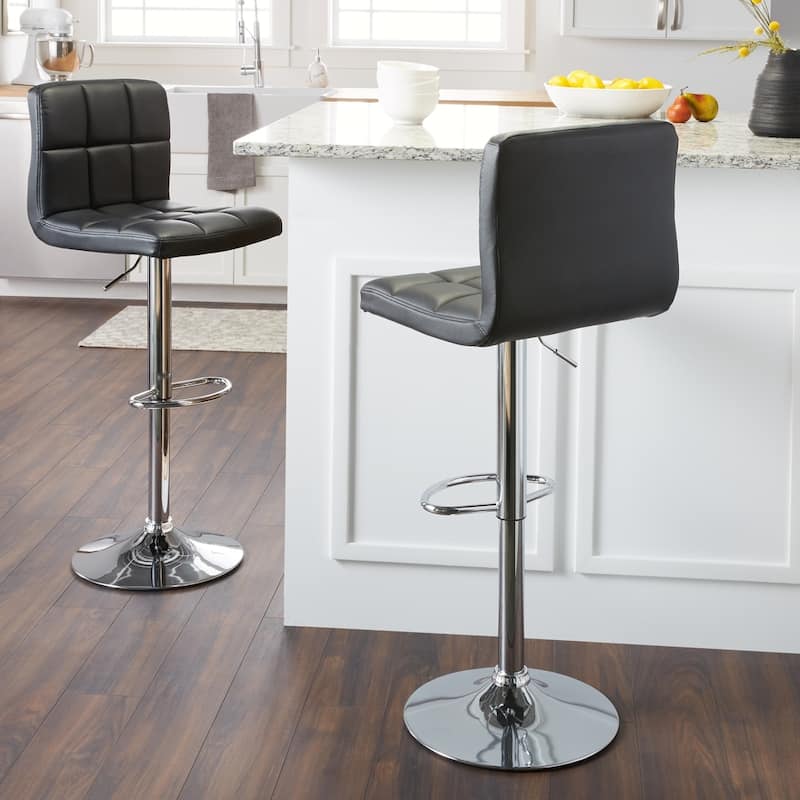 Porch & Den Galena Upholstered Chrome Adjustable Bar Stools (Set of 2) - Grey