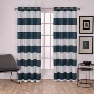 Porch & Den Ocean Cotton Cabana Stripe Grommet Top Curtain Panel Pair