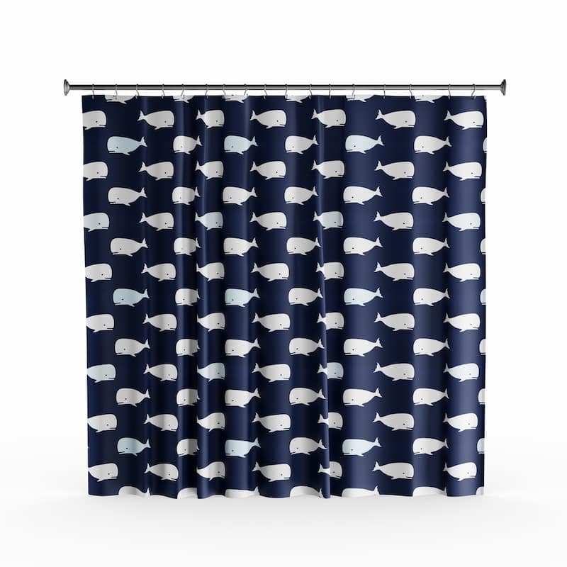 Taylor & Olive Lums Navy Whale Shower Curtain