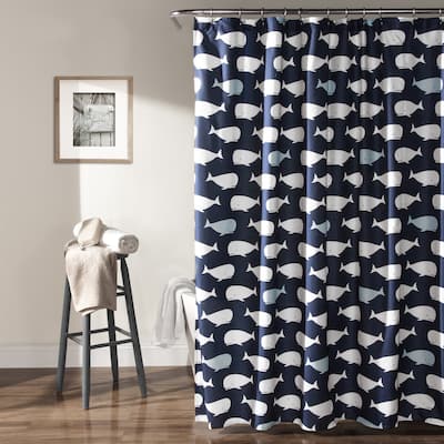 Taylor & Olive Lums Navy Whale Shower Curtain