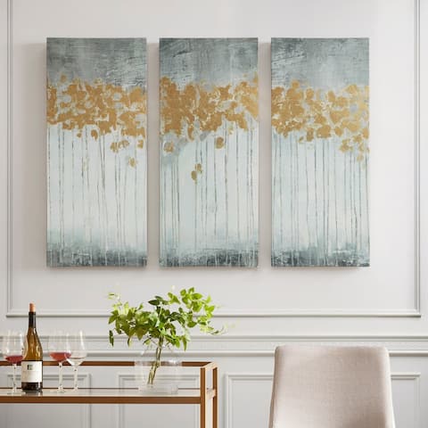 Copper Grove Corydalis Grey Forest Grey Gel Coat Canvas with Gold Foil Embellishment 3-piece Set