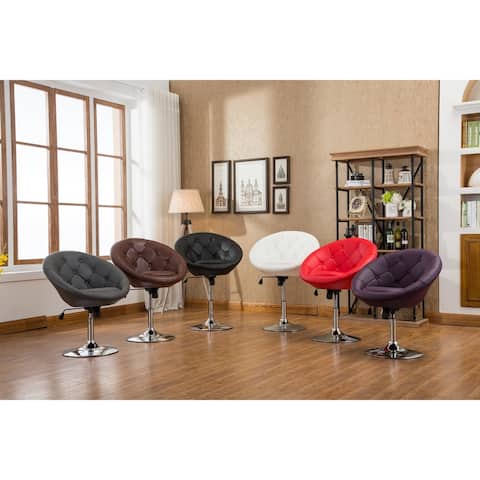 Porch & Den Modern Faux Leather Chrome Tufted Tilt Swivel Chair