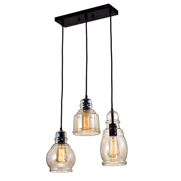 Clay Alder Home Wilson Antique Black Cognac Glass Cluster 3-light Pendant