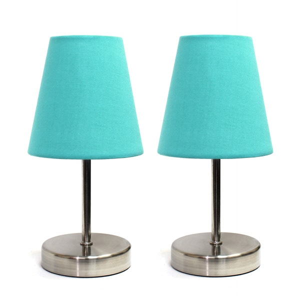 Porch & Den Hogback Sand Nickel Mini Basic Fabric Shade Table Lamps (Set of 2)