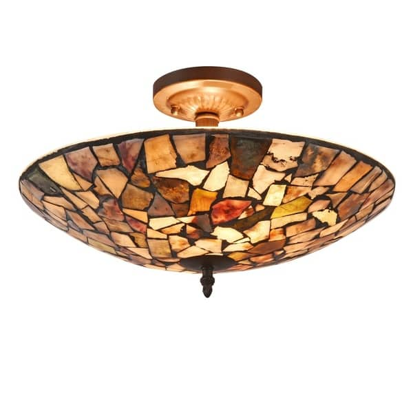 Shop 2 Light Dark Bronze Stained Glass Semi Flush Mount On Sale