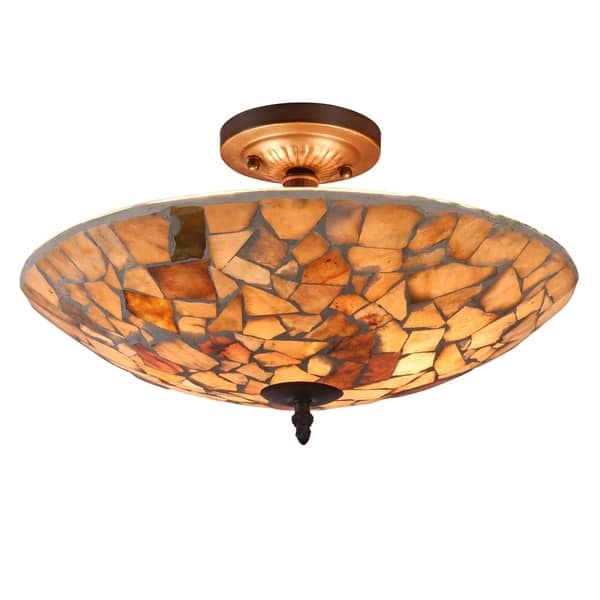 slide 2 of 2, 2-light Dark Bronze/Stained Glass Semi-Flush Mount