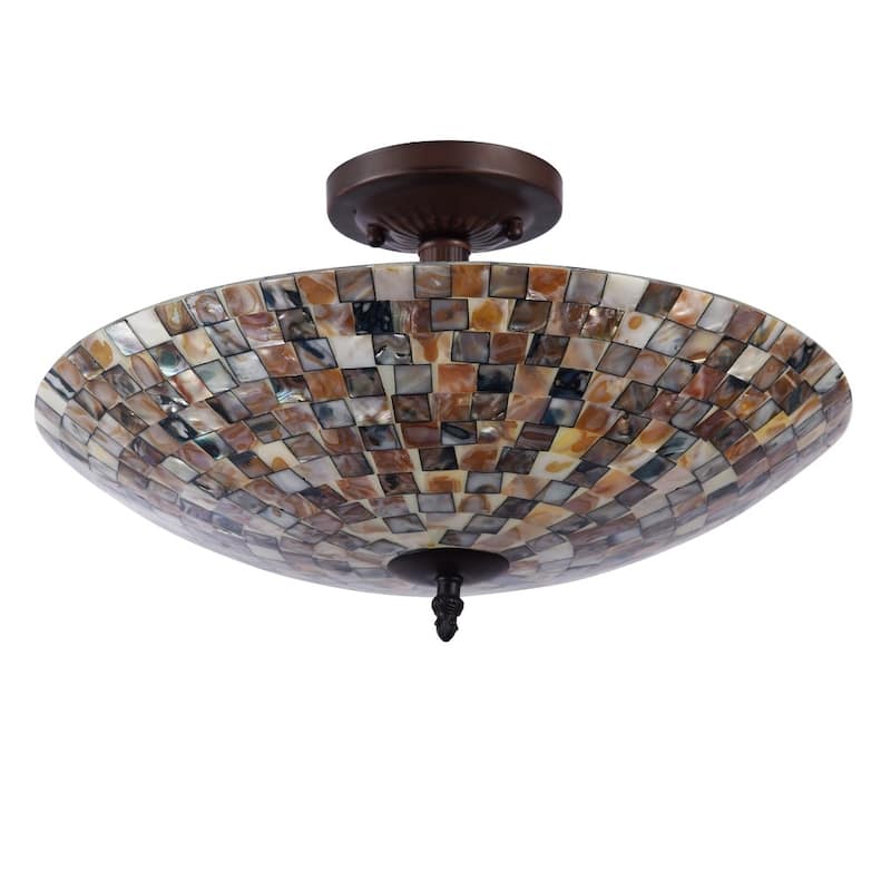 Chloe 2-light Dark Bronze/Sea Shell Glass Semi-Flush Mount