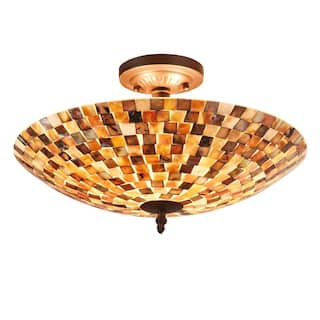Chloe 2-light Dark Bronze/Sea Shell Glass Semi-Flush Mount