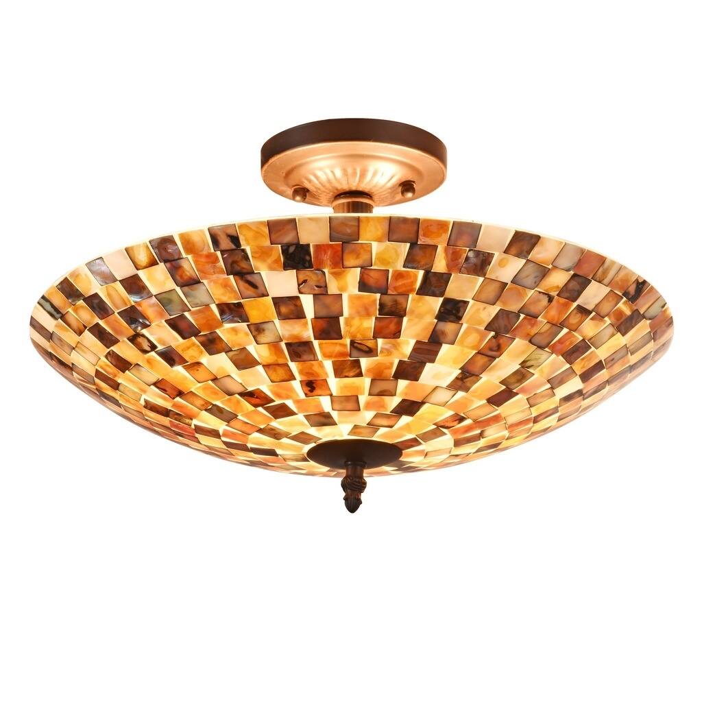 Chloe 2-light Dark Bronze/Sea Shell Glass Semi-Flush Mount