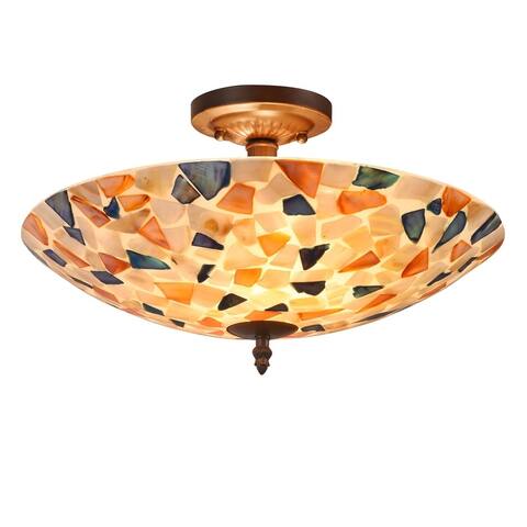 2-light Dark Bronze/Sea Shell Glass Semi-Flush Mount