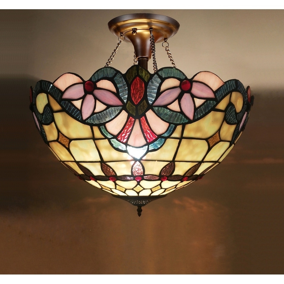 Lucy　0324 2-light Dark Bronze/Stone Glass Semi-Flush Mount - On Sale