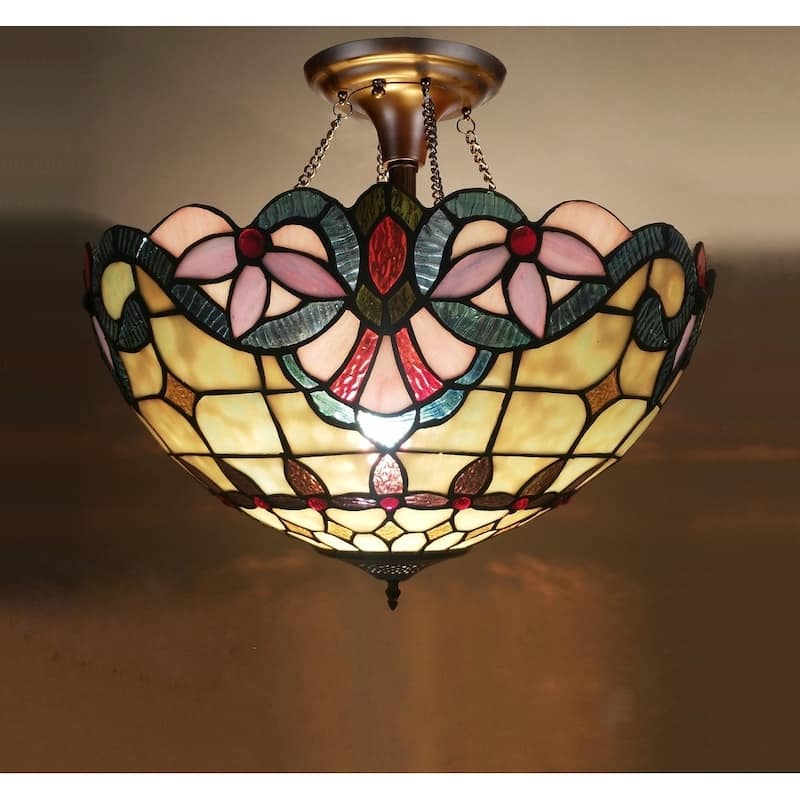 2-light Dark Bronze/Stone Glass Semi-Flush Mount