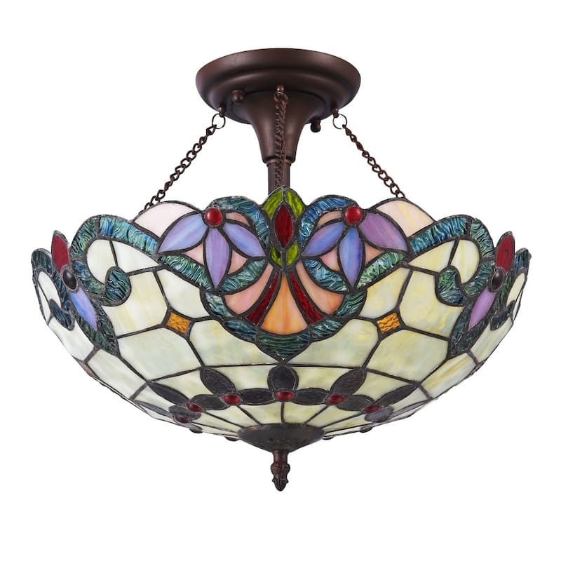 2-light Dark Bronze/Stone Glass Semi-Flush Mount