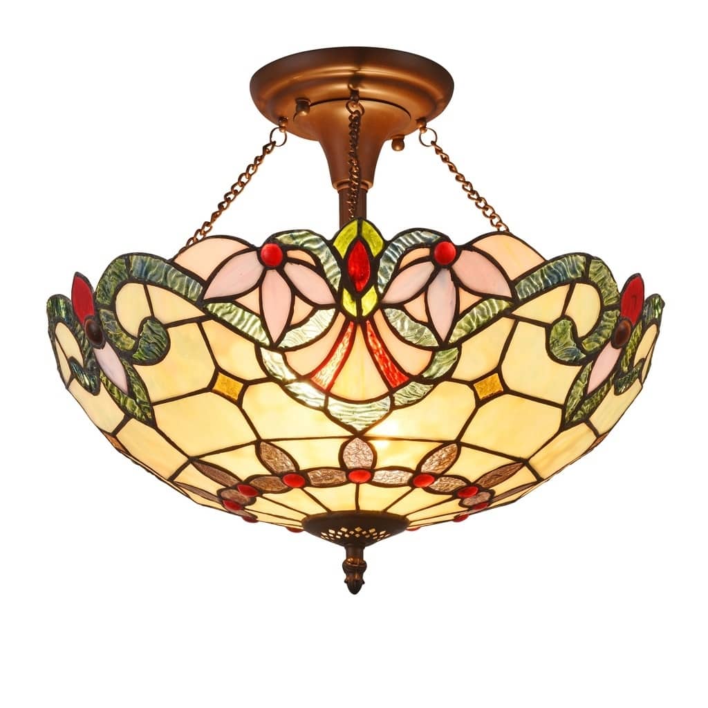 2-light Dark Bronze/Stone Glass Semi-Flush Mount