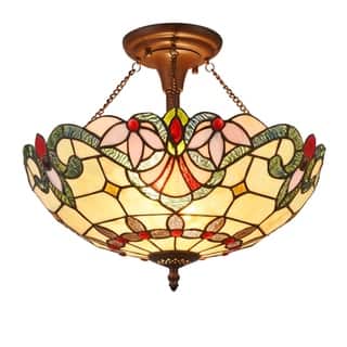 2-light Dark Bronze/Stone Glass Semi-Flush Mount