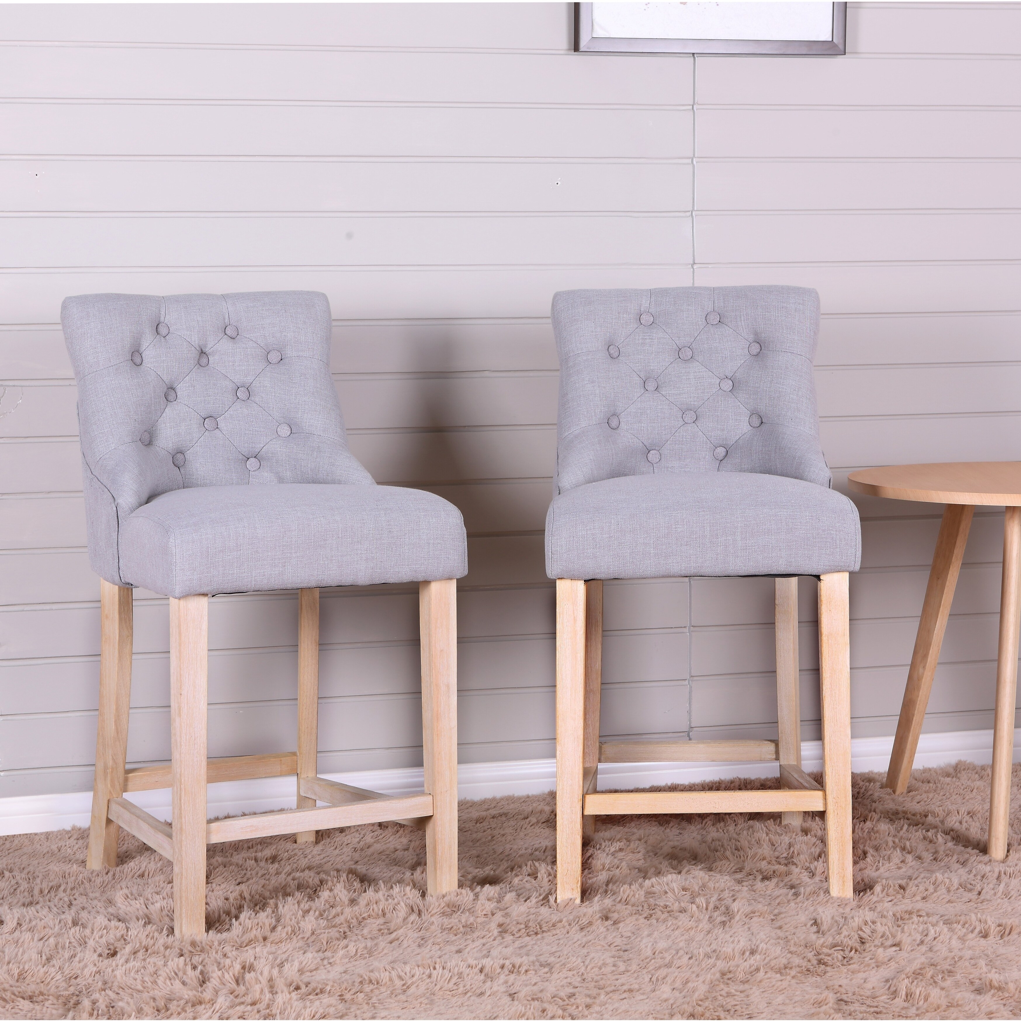 Loksa Contemporary Gray Fabric Tufted Counter Height Stools Set Of Loksa Contemporary Gray Fabric Tufted Counter Height Stools