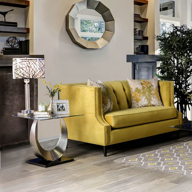 Nall Transitional Fabric Tufted Tuxedo Loveseat by Furniture of America