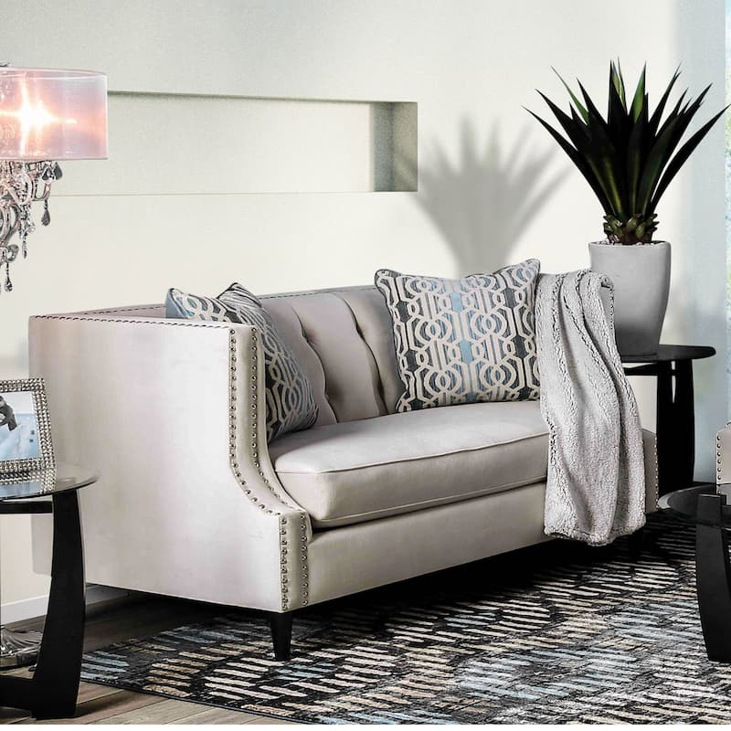 Nall Transitional Fabric Tufted Tuxedo Loveseat by Furniture of America - Beige