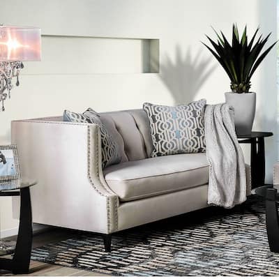 Nall Transitional Fabric Tufted Tuxedo Loveseat by Furniture of America