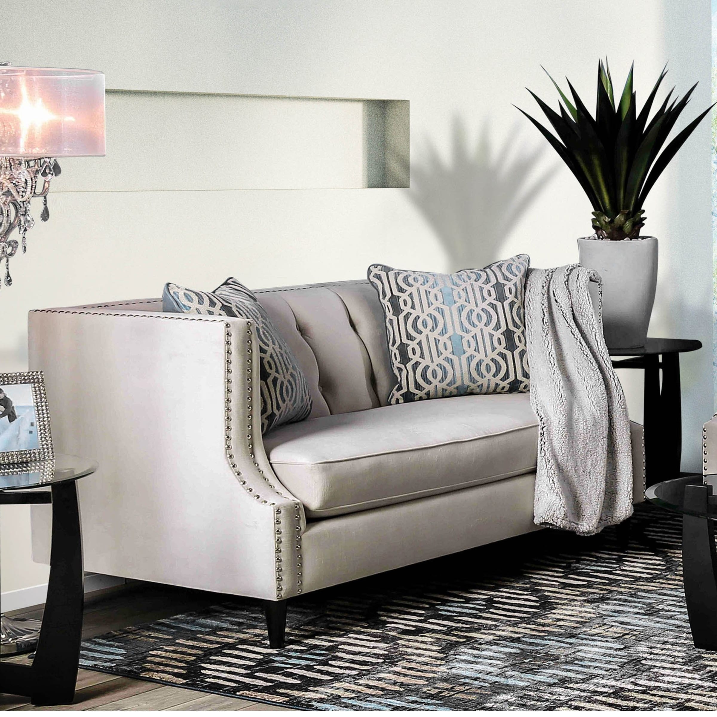 Furniture of America Nall Transitional Fabric Tufted Tuxedo Loveseat