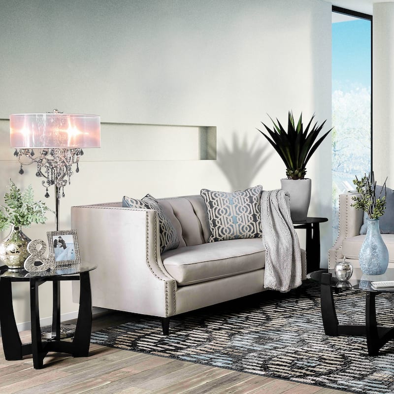 Nall Transitional Fabric Tufted Tuxedo Loveseat by Furniture of America