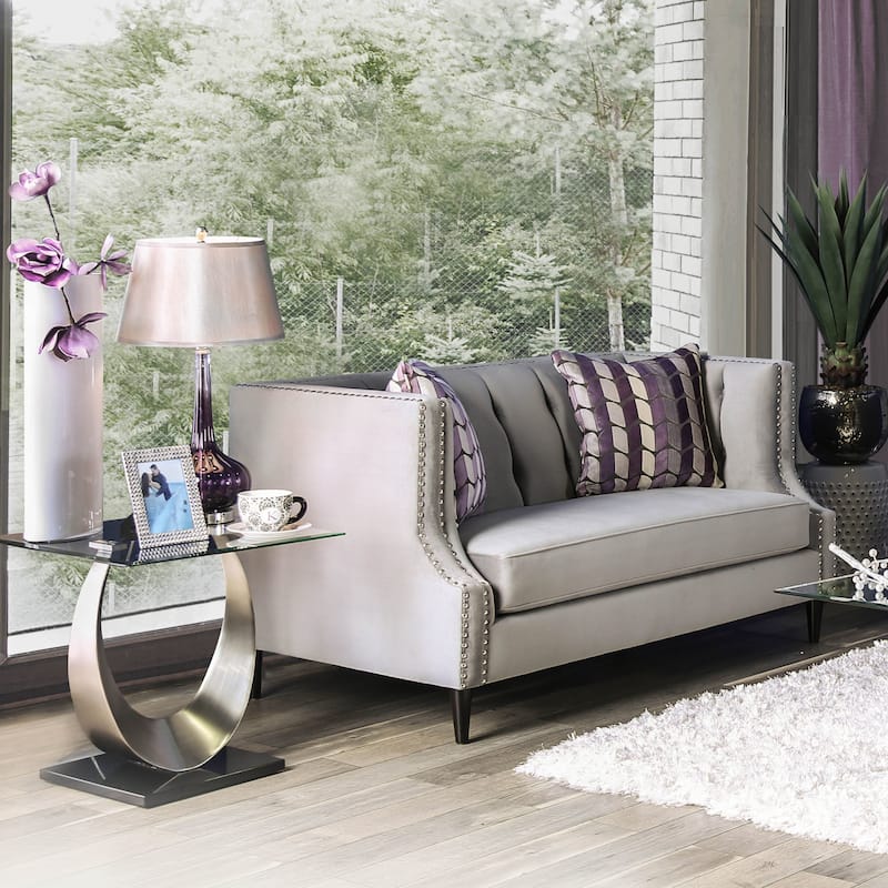 Nall Transitional Fabric Tufted Tuxedo Loveseat by Furniture of America