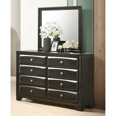 Roundhill Furniture Oakland Antique Gray Finish Wood 6 Drawers Dresser with Mirror