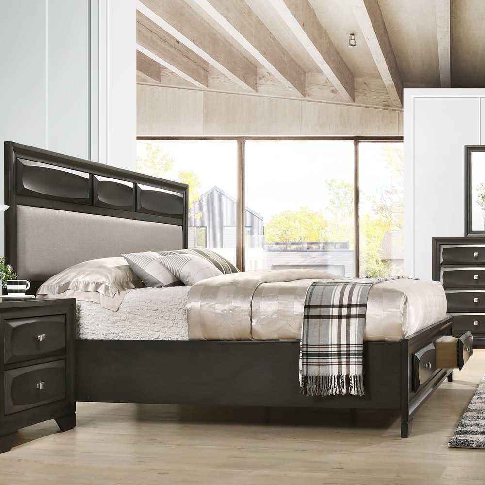 RHOakland Antique Gray Finish Wood Storage Platform Bed (Queen) DailyMail