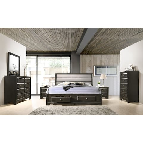 Roundhill Furniture Asger Antique Gray Finish Wood 6-PC Upholstered King Bedroom Set