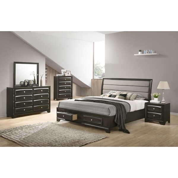 Asger Antique Gray Finish Wood 5-PC Upholstered Queen Bedroom Set