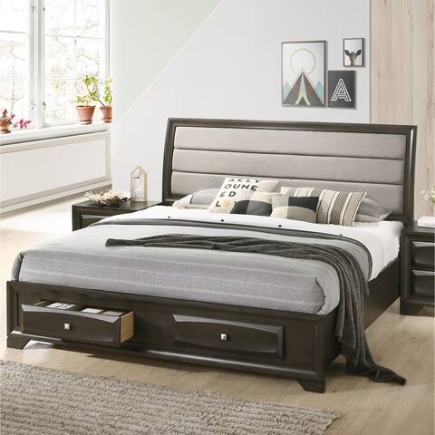 Roundhill Furniture Asger Antique Gray Upholstered Storage Platform Bed