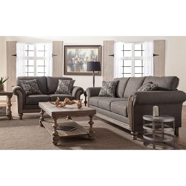 Cres Contemporary Charcoal Textured Fabric Sofa And