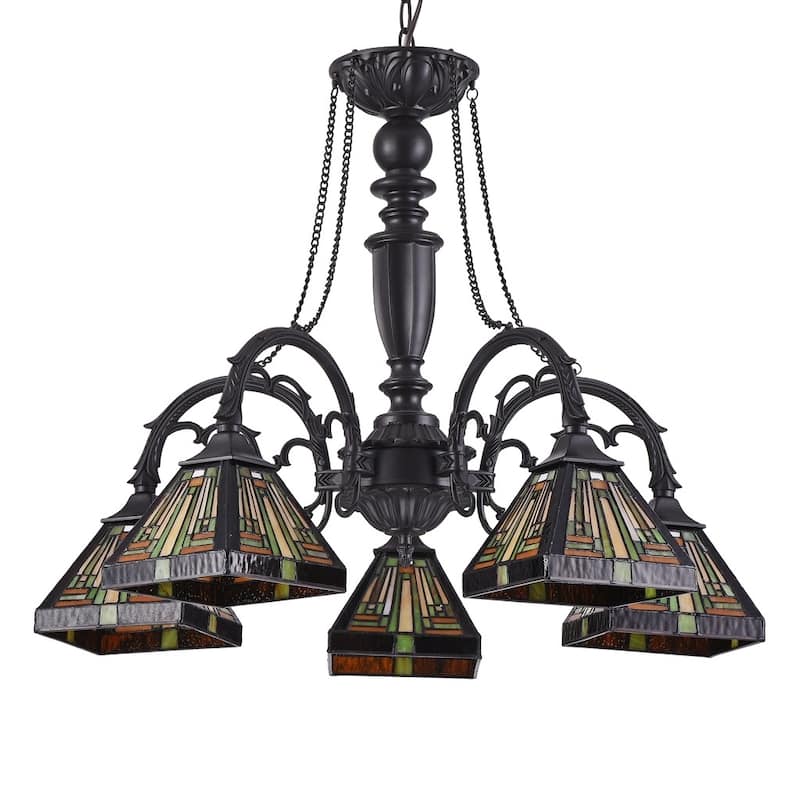 Tiffany Style 5-light Blackish Bronze/Art Glass Chandelier