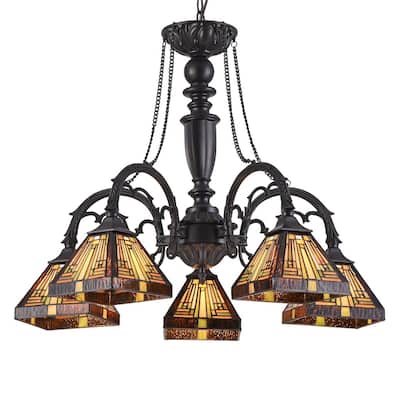 Tiffany Style 5-light Blackish Bronze/Art Glass Chandelier