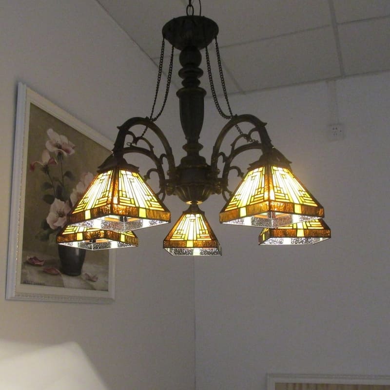 Tiffany Style 5-light Blackish Bronze/Art Glass Chandelier