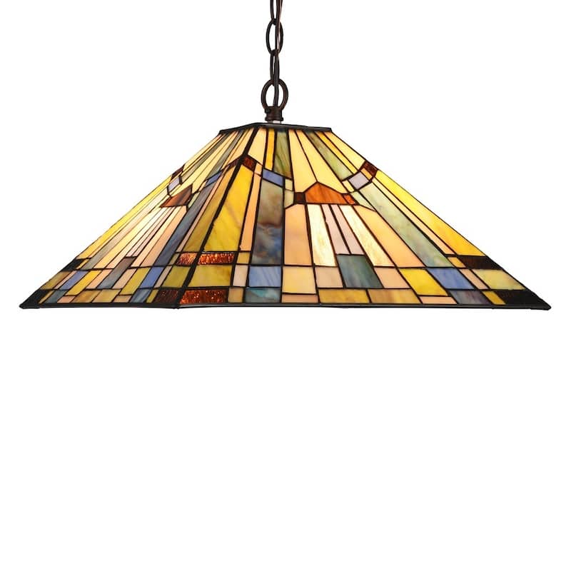 Tiffany Style 2-light Blackish Bronze/Art Glass Pendant