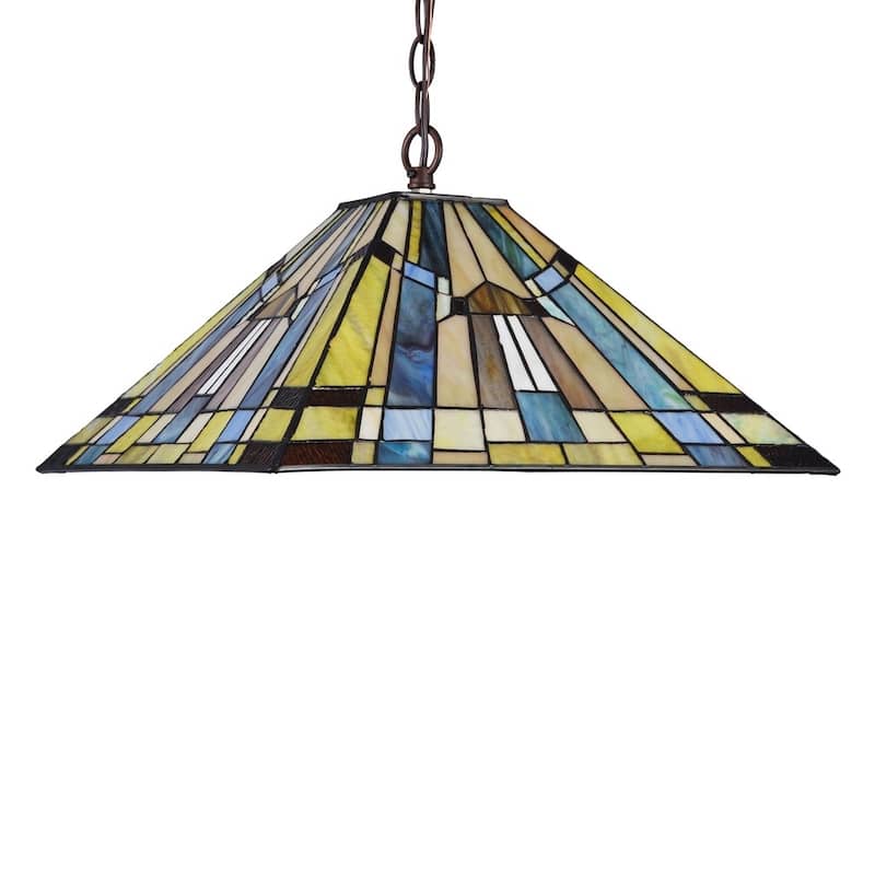 Tiffany Style 2-light Blackish Bronze/Art Glass Pendant